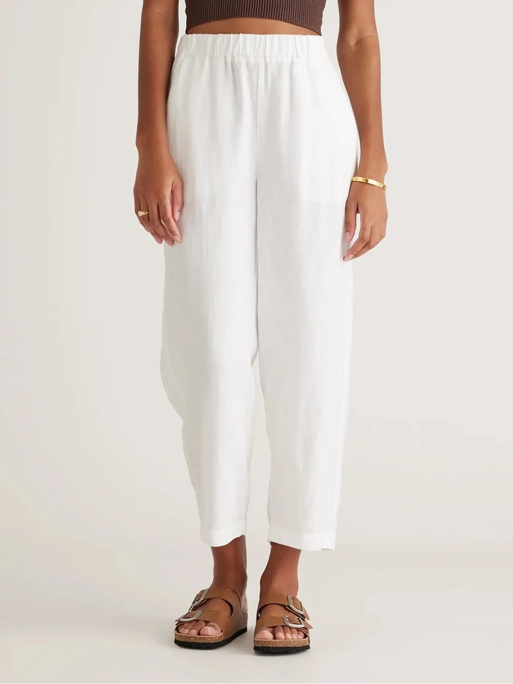 Quince Women’s 100% European Linen Pants, White, Large, Coastal Lightweight Chic